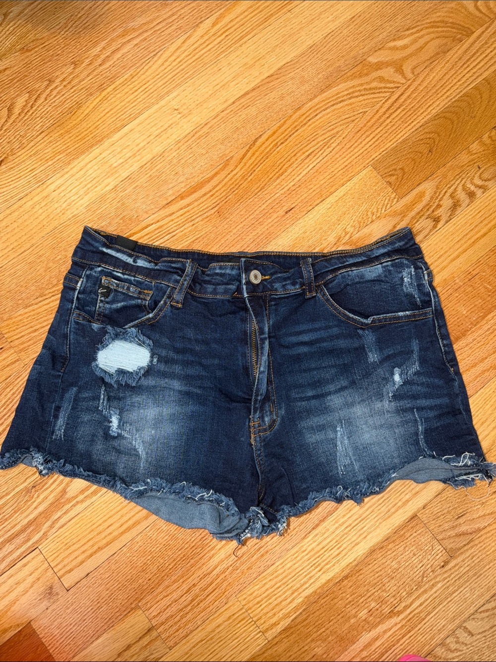 KanCan Dark Blue Distressed Denim Shorts
